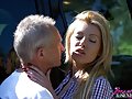 Sexy car cleaning hottie fucks a very horny senior